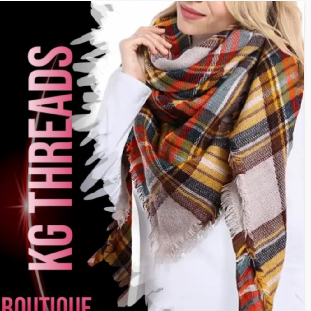 Oversized plaid tartan scarf
